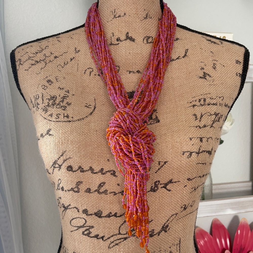 Multicolor Seed-Beaded Necklace Pink,Purple, Orange